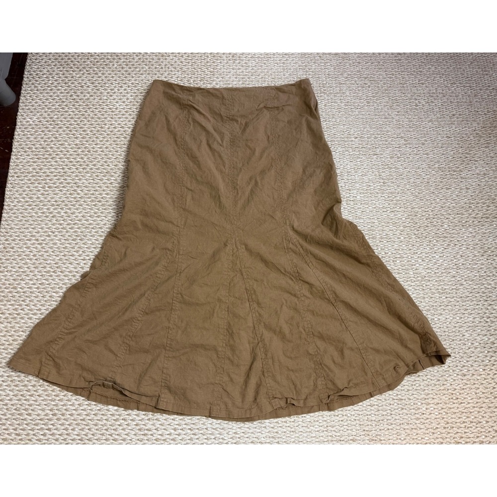 Vintage Brown Linen Blend Paneled Mermaid Midi Skirt lagenlook euro summer 10
